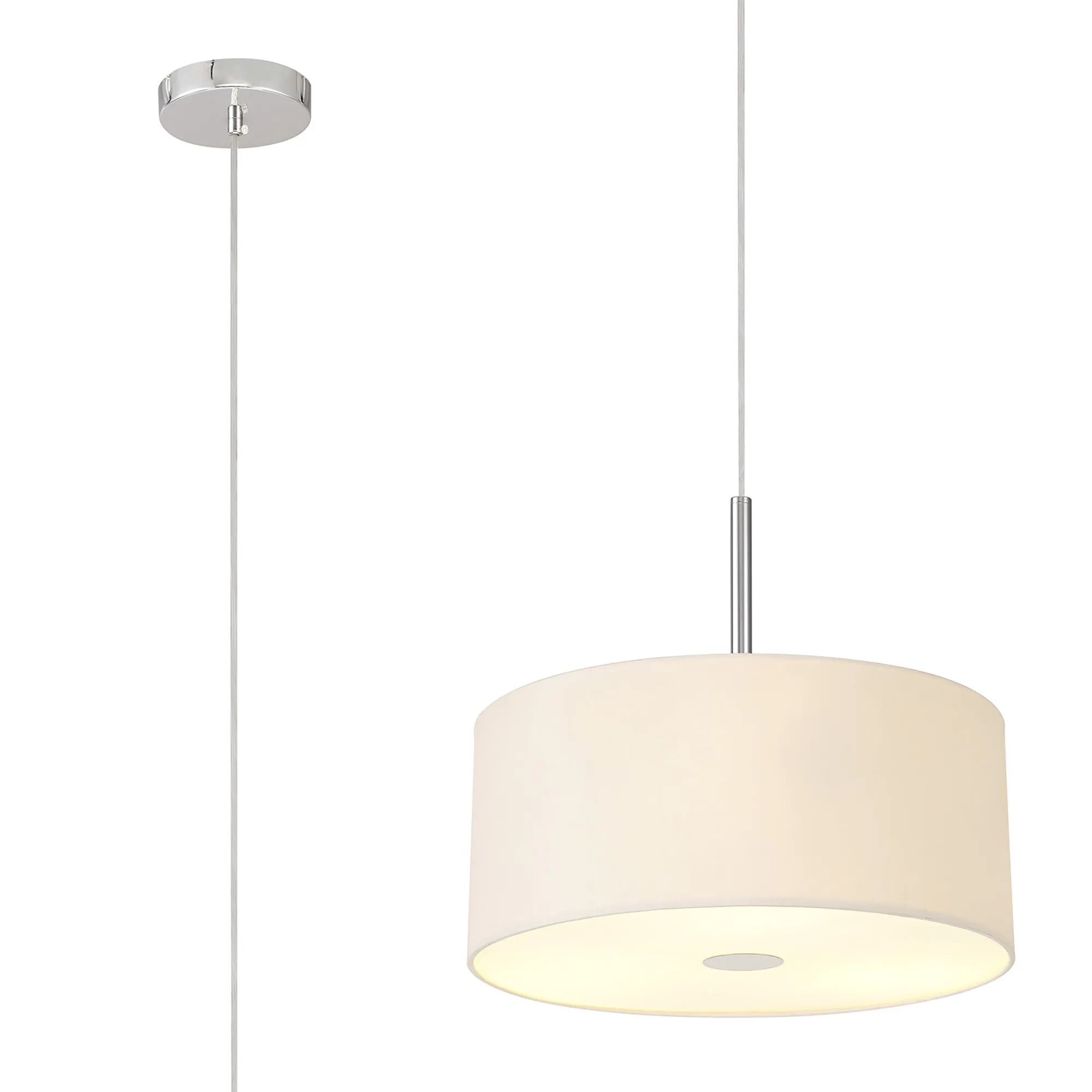 DK0336  Baymont 40cm 3 Light Pendant Polished Chrome, Nude Beige/Moonlight, Frosted Diffuser